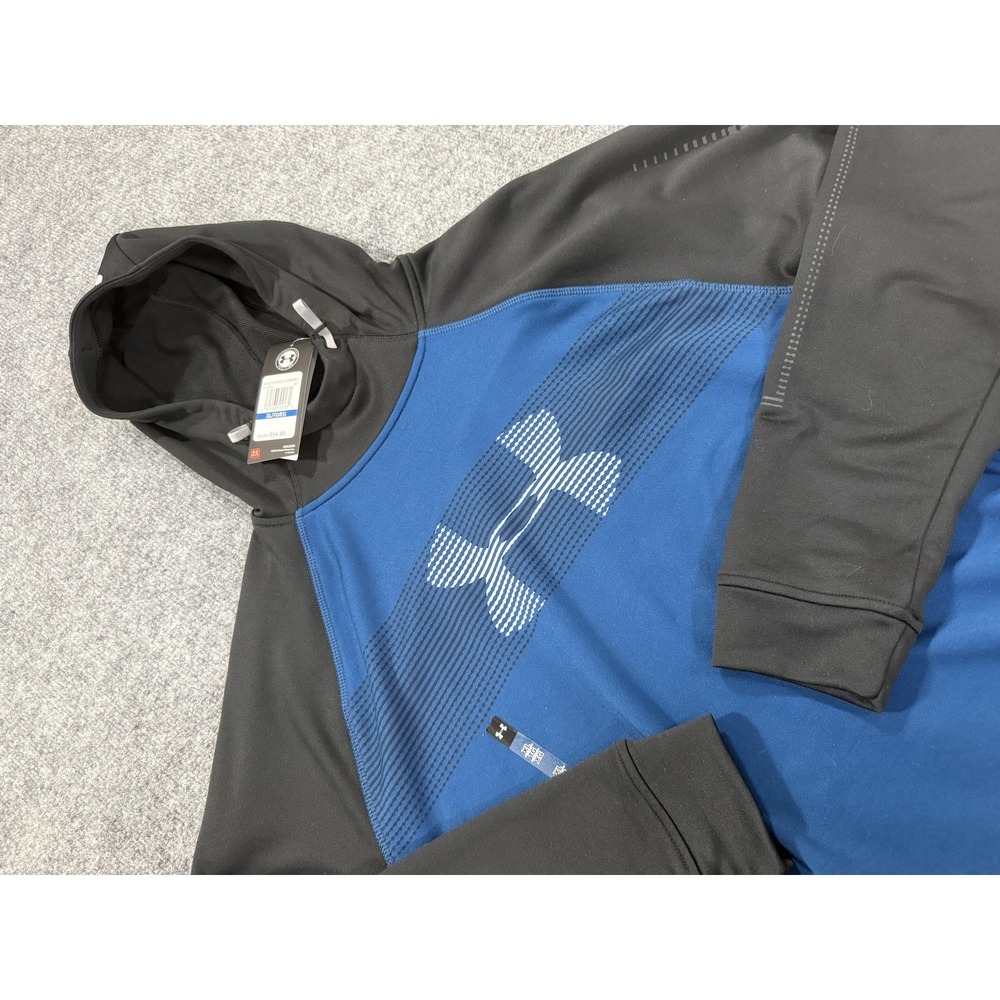 Under Armour Hoodie Mens XL Blue Black Graphic Logo Pullover Zip Pockets Warm